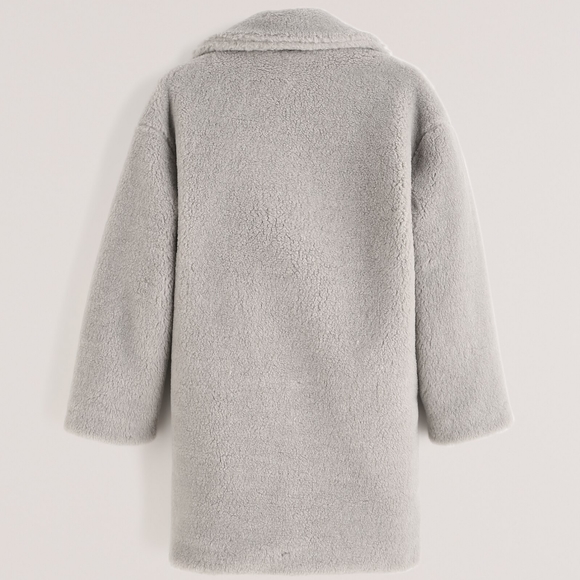 NWT Abercrombie & Fitch Grey Faux Fur The A&F Teddy Coat - Picture 4 of 9